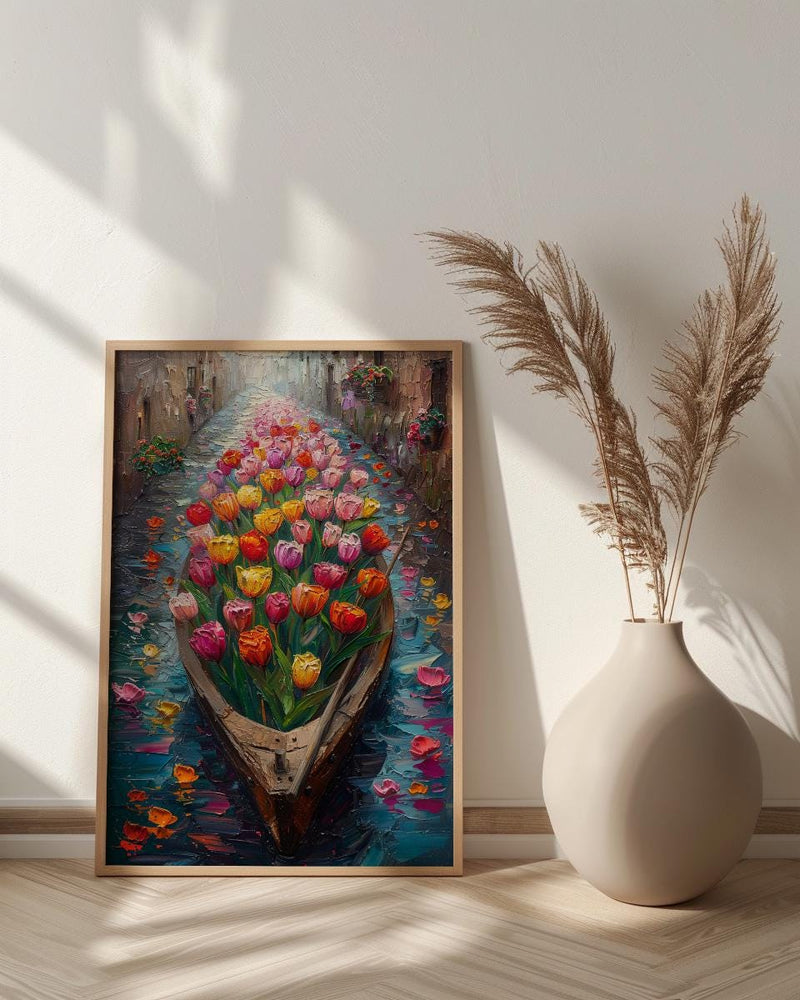 Kashmir Dal Lake Shikara Poster, Spring Tulip Decor - Housewarming Gift