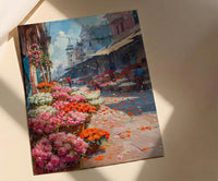 Kolkata Flower Market Wall Art, Pink Rose Spring Print - Thick Oil Painting Style