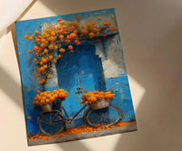 Jodhpur Blue Wall Art Print, Orange Marigold Spring Decor - Entryway Decor