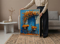 Jodhpur Blue Wall Art Print, Orange Marigold Spring Decor - Entryway Decor