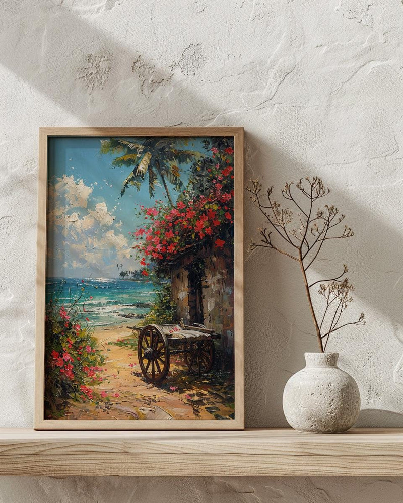 Kerala Tropical Spring Poster, Red Hibiscus Nature Wall Decor - Palette Knife Painting Style