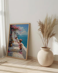 Udaipur Lotus Stairs Wall Art, White Marble Spring Print - Living Room Decor