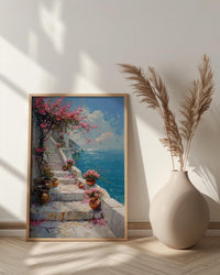 Udaipur Lotus Stairs Wall Art, White Marble Spring Print - Living Room Decor