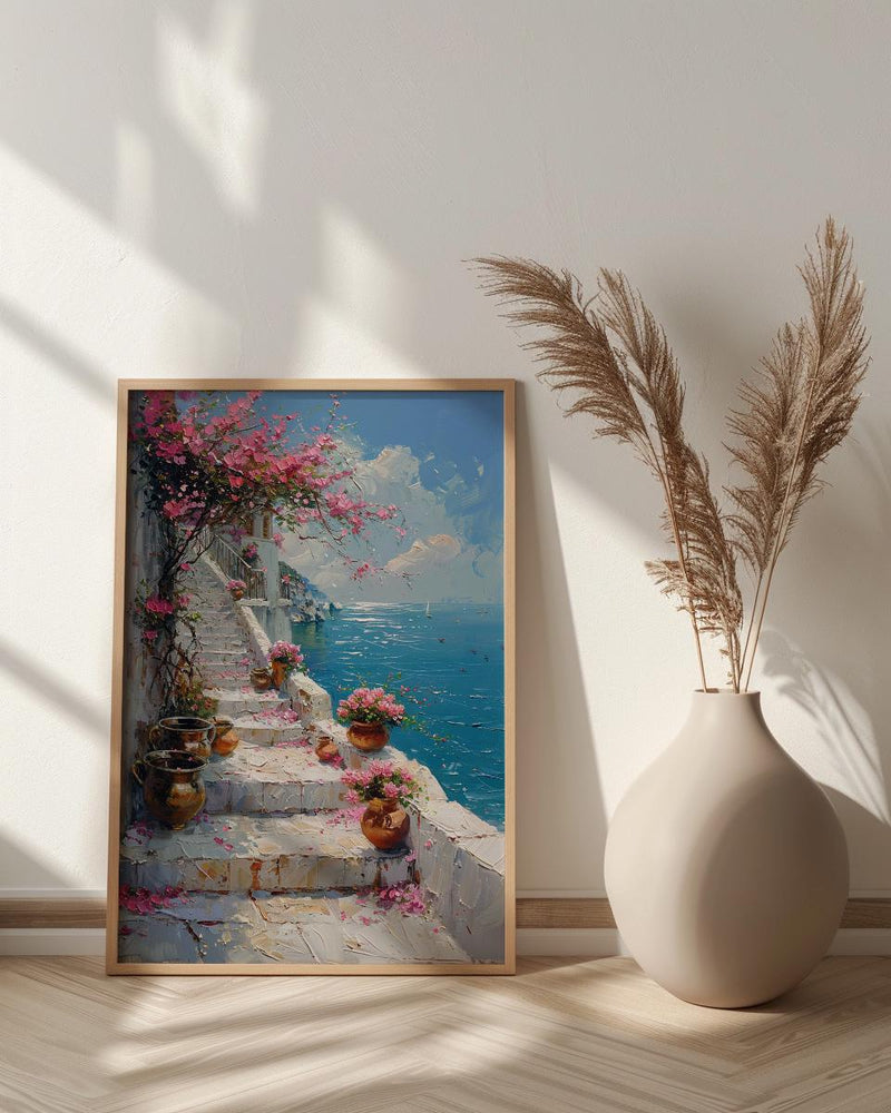 Udaipur Lotus Stairs Wall Art, White Marble Spring Print - Living Room Decor
