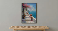 Udaipur Lotus Stairs Wall Art, White Marble Spring Print - Living Room Decor
