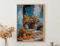 Varanasi Floral Ghats Art Print, Marigold River Decor - Housewarming Gift
