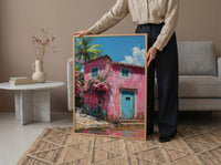Goa Pastel House Wall Art, Tropical Spring Bicycle Print - Textured Impasto Oil Painting