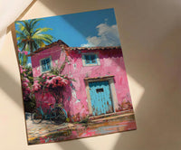 Goa Pastel House Wall Art, Tropical Spring Bicycle Print - Textured Impasto Oil Painting