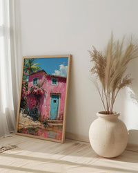 Goa Pastel House Wall Art, Tropical Spring Bicycle Print - Textured Impasto Oil Painting