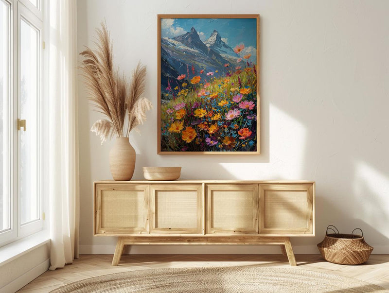 Swiss Alps Art Print, Matterhorn Mountain Decor - Spring Meadow Poster