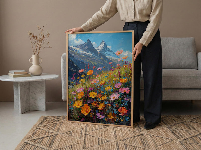 Swiss Alps Art Print, Matterhorn Mountain Decor - Spring Meadow Poster