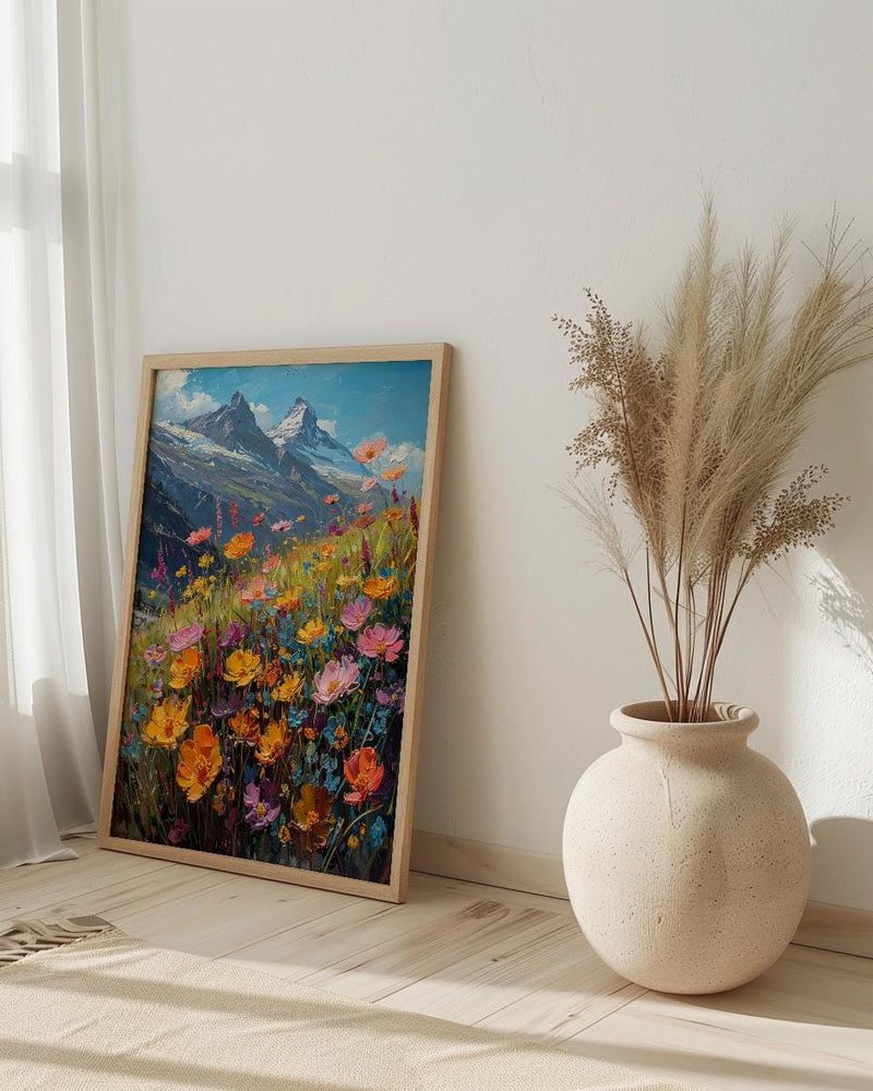 Swiss Alps Art Print, Matterhorn Mountain Decor - Spring Meadow Poster
