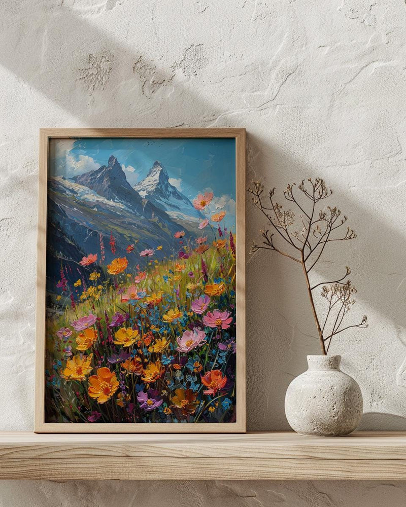 Swiss Alps Art Print, Matterhorn Mountain Decor - Spring Meadow Poster