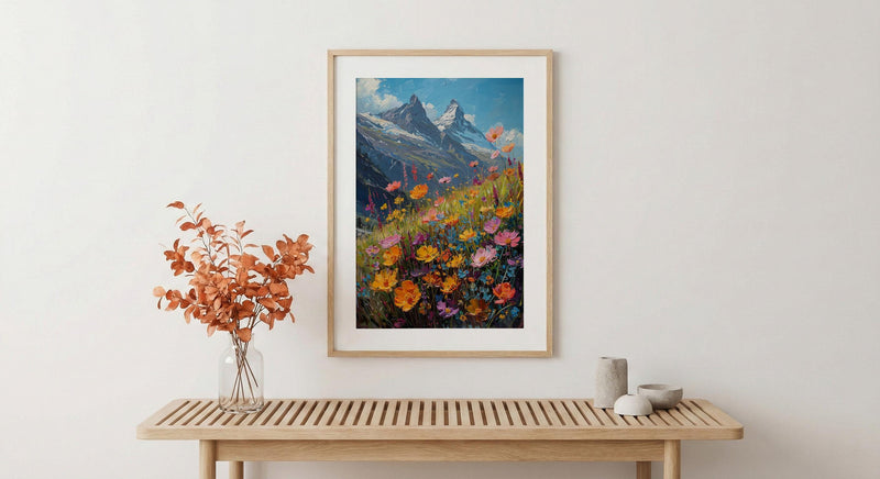 Swiss Alps Art Print, Matterhorn Mountain Decor - Spring Meadow Poster