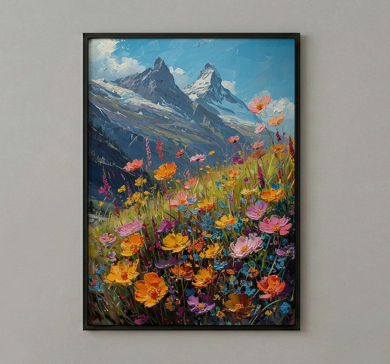 Swiss Alps Art Print, Matterhorn Mountain Decor - Spring Meadow Poster