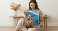 Amalfi Coast Poster, Italy Coastal Village Decor - Vibrant Summer Art