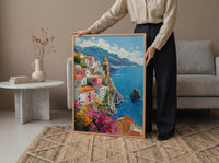 Amalfi Coast Poster, Italy Coastal Village Decor - Vibrant Summer Art