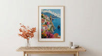 Amalfi Coast Poster, Italy Coastal Village Decor - Vibrant Summer Art