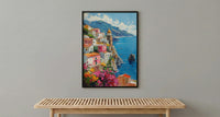 Amalfi Coast Poster, Italy Coastal Village Decor - Vibrant Summer Art