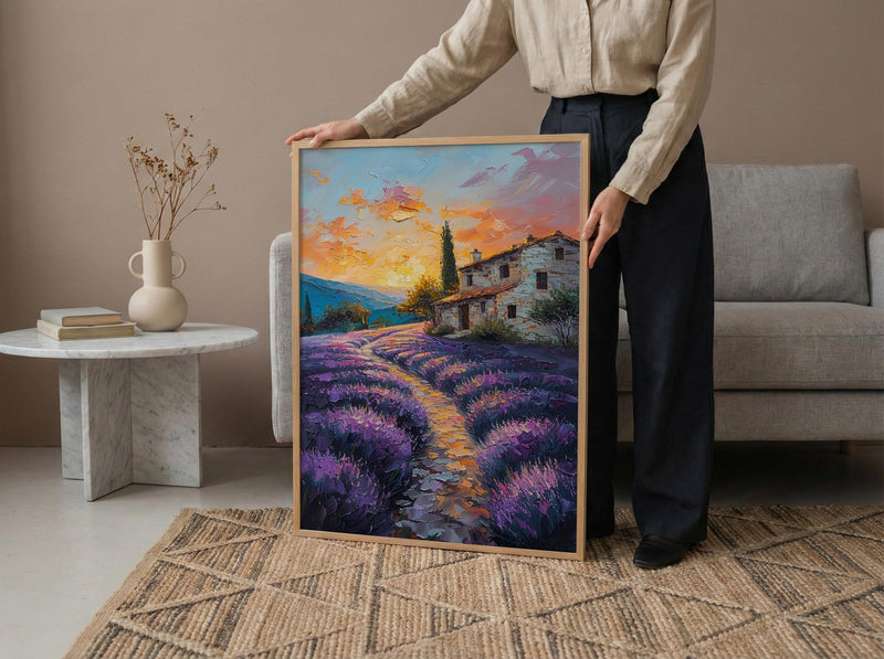 Provence Lavender Field Poster, French Country Decor - Floral Landscape Art