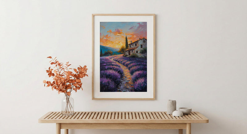 Provence Lavender Field Poster, French Country Decor - Floral Landscape Art