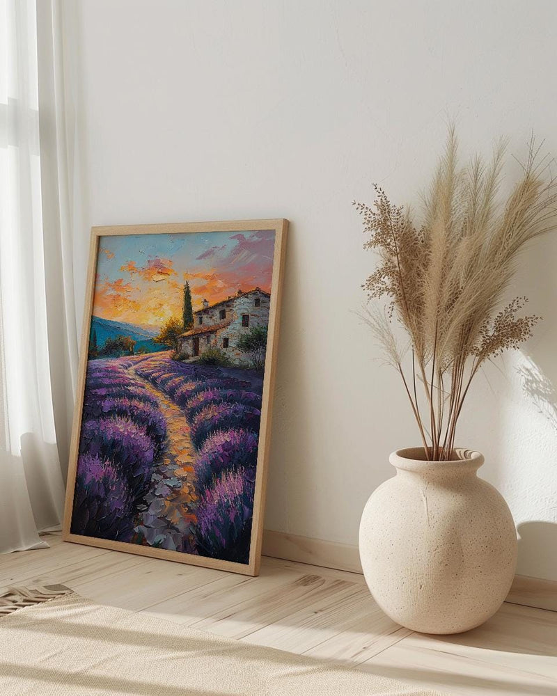 Provence Lavender Field Poster, French Country Decor - Floral Landscape Art