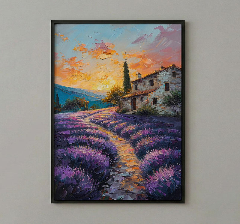 Provence Lavender Field Poster, French Country Decor - Floral Landscape Art