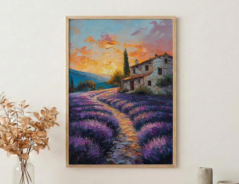 Provence Lavender Field Poster, French Country Decor - Floral Landscape Art