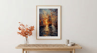 Boston Harbor Art Print, Colonial Ship Decor - Historic Americana Landscape