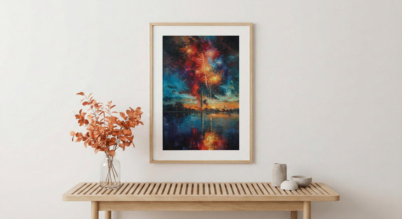 Washington Monument Poster, 4th of July Fireworks Decor - Patriotic City Art