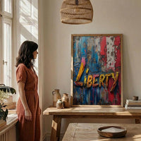 Liberty Abstract Poster, Patriotic Typography Decor - Red White Blue Art