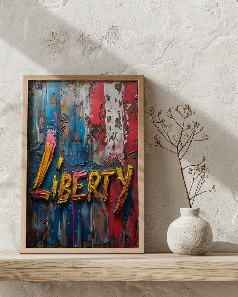 Liberty Abstract Poster, Patriotic Typography Decor - Red White Blue Art