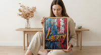 Liberty Abstract Poster, Patriotic Typography Decor - Red White Blue Art