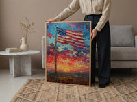 Historic American Flag Art Print, Rustic Fort Decor - Patriotic Twilight Poster