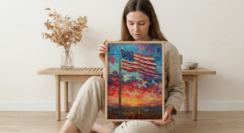 Historic American Flag Art Print, Rustic Fort Decor - Patriotic Twilight Poster