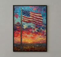 Historic American Flag Art Print, Rustic Fort Decor - Patriotic Twilight Poster