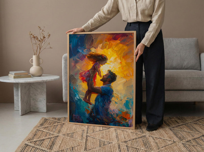 Father And Child Art Print, Father's Day Gift Decor - Summer Silhouette Poster