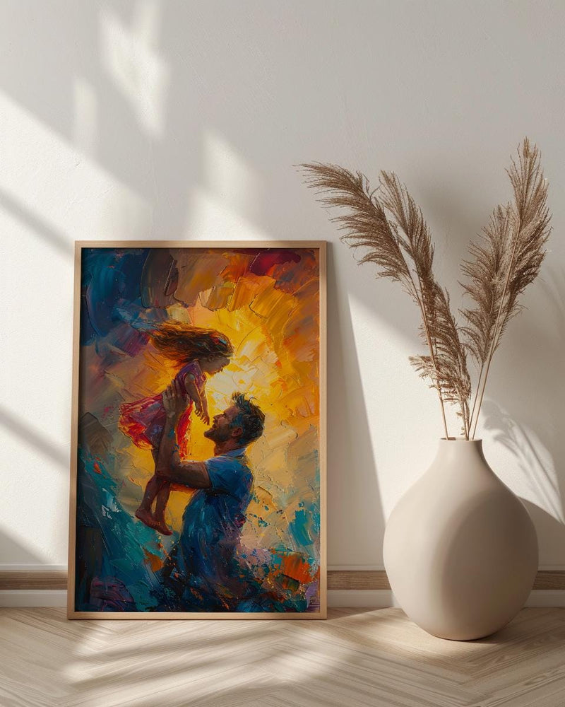 Father And Child Art Print, Father's Day Gift Decor - Summer Silhouette Poster