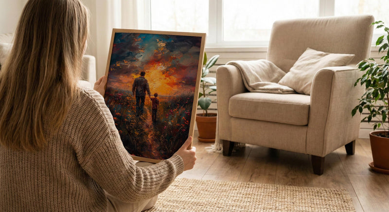 Father And Son Wall Art, Walking Together Decor - Sunset Country Print