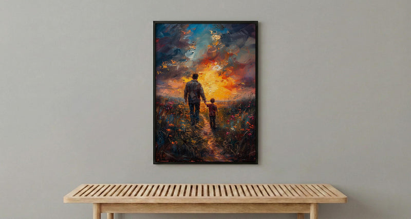 Father And Son Wall Art, Walking Together Decor - Sunset Country Print