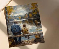 Grandfather And Grandson Poster, Fishing Lake Decor - Grandpa Gift Art