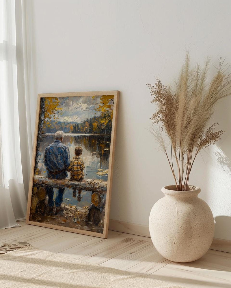Grandfather And Grandson Poster, Fishing Lake Decor - Grandpa Gift Art