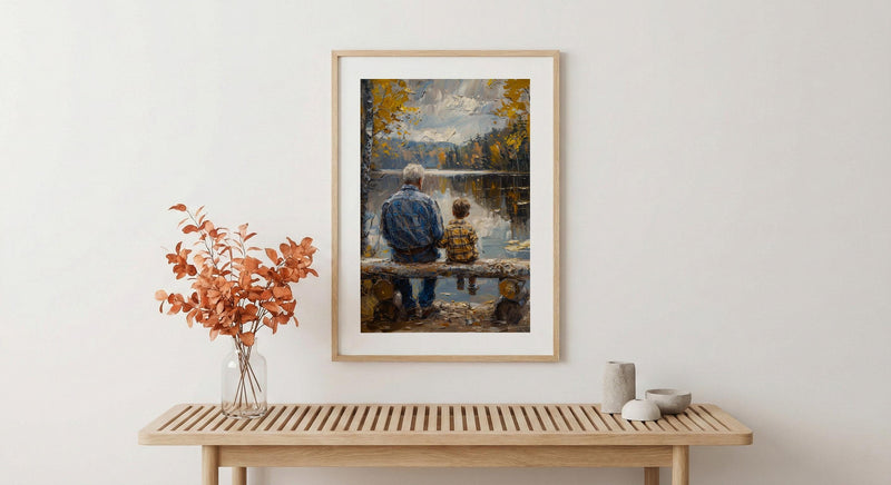 Grandfather And Grandson Poster, Fishing Lake Decor - Grandpa Gift Art