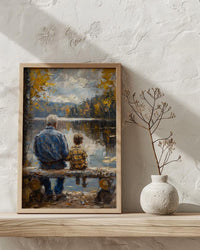 Grandfather And Grandson Poster, Fishing Lake Decor - Grandpa Gift Art