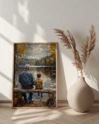 Grandfather And Grandson Poster, Fishing Lake Decor - Grandpa Gift Art