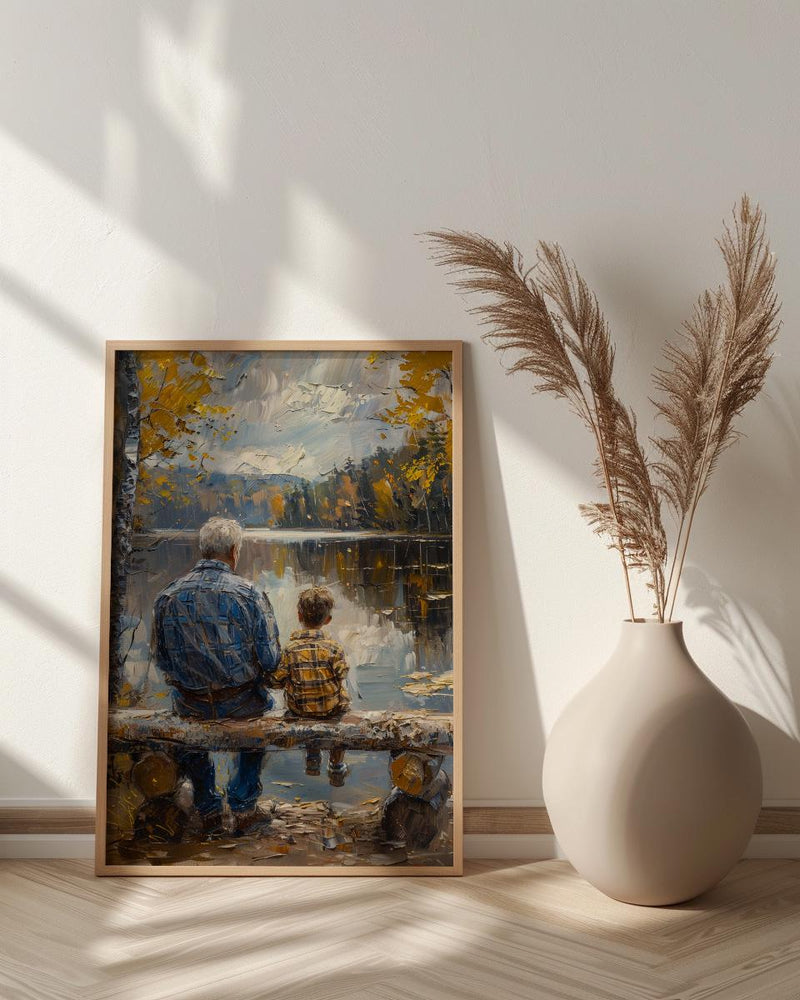 Grandfather And Grandson Poster, Fishing Lake Decor - Grandpa Gift Art