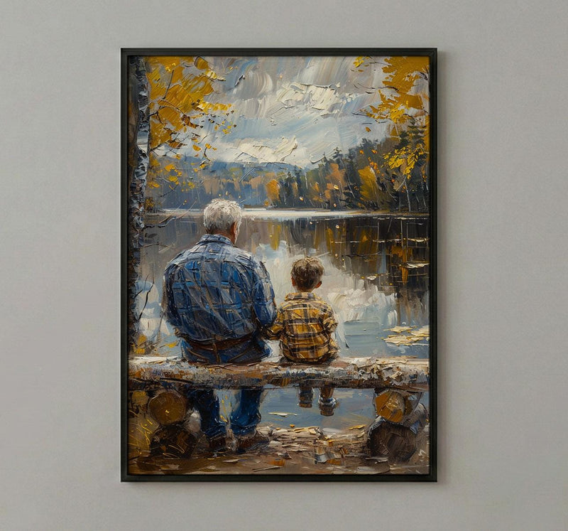 Grandfather And Grandson Poster, Fishing Lake Decor - Grandpa Gift Art