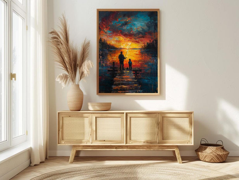 Father And Son Fishing Wall Art, Lake Dock Decor - Rustic Outdoor Print