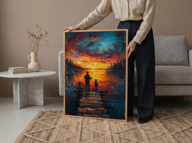 Father And Son Fishing Wall Art, Lake Dock Decor - Rustic Outdoor Print