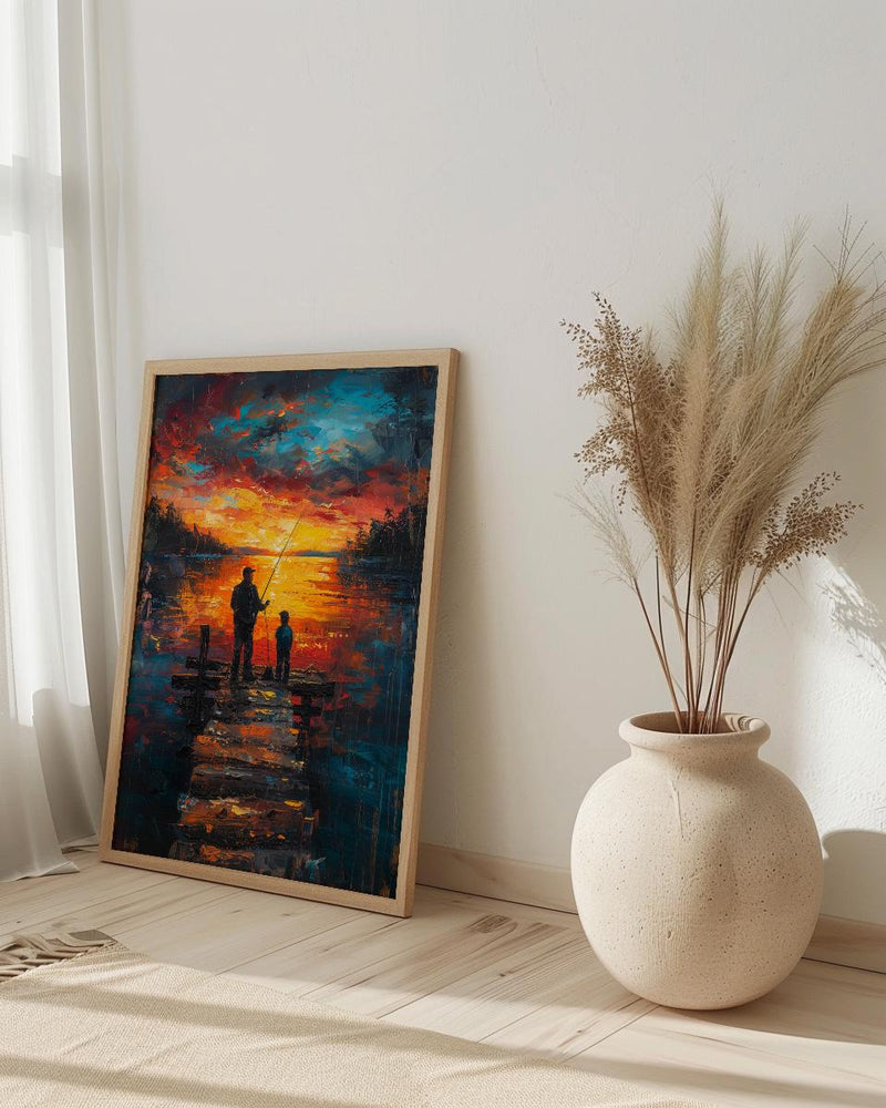Father And Son Fishing Wall Art, Lake Dock Decor - Rustic Outdoor Print